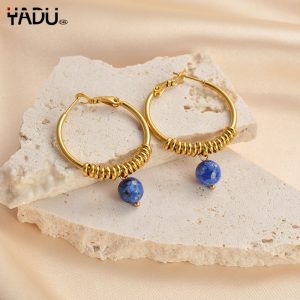 French Popular Vintage Stainless Steel 18K Gold Plated Beaded Round Earrings Women Niche Design 14K Gold Stainless Steel