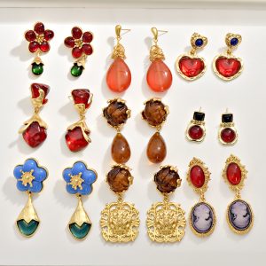 Douyin same vintage glazed pine cone 925 silver earrings wholesale French fashion pop earrings