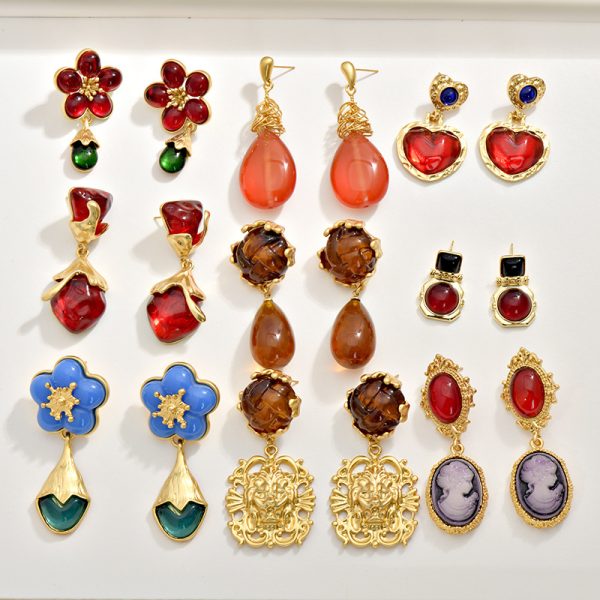 Douyin same vintage glazed pine cone 925 silver earrings wholesale French fashion pop earrings