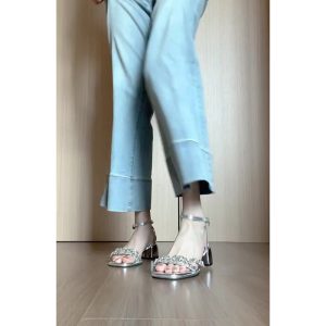 Stunning silver strap-on medium block heel sandals women's 2025 new summer with skirt fairy style French high heels