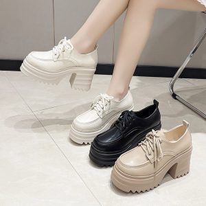 Thick-soled loafers women's autumn and winter 2022 new solid color single shoes, British style small leather shoes, flatform sole block heel leather shoes