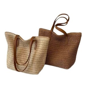 Korea commuter large capacity straw bag bag simple 2025 summer seaside resort style shoulder bag handwoven bag