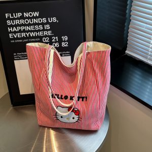 Cute cat blue plaid shoulder bag for women large capacity tote bag commuter shopping bag handbag plaid bag for women