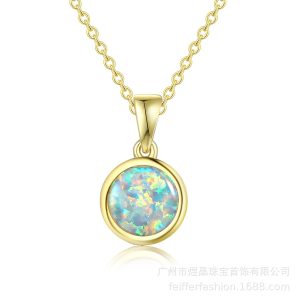925 Opal Opal Pendant Necklace Small Chain Round Charm Necklace is suitable for ladies wedding party