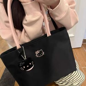 Cute delicate teenage commuter large capacity tote bag kitty embroidery handbag light armpit handbag girl