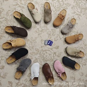 Unisex BK spot leather Birkenstock shoes autumn new versatile wear retro lazy head half drag Boken
