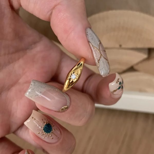 Gold national tide style starlight slightly set open ring female simple star sweet cool temperament versatile niche tail ring - Image 3