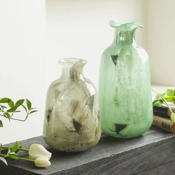 Green second-hand glass vase ornaments, creative water living room, TV cabinet, porch, flower arrangement, ornaments, French glass
