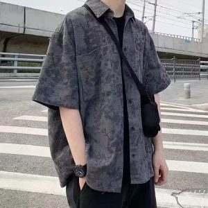 Men's spring trend, standard, Japanese literature, youth, fashion, Harajuku long-sleeved shirt, fashion, square collar, trendy temperament, new style
