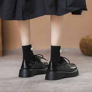 Half support two-wear shoes, small leather shoes, women's 2024 new round toe single shoes, loafers, heightened thick soles, college style, British style