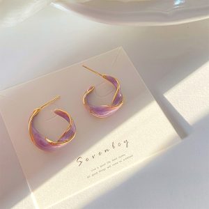 Korean cream white drop glaze French circle temperament earrings women's 2022 new trendy design niche earrings