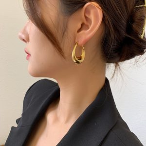 Titanium steel slimming light luxury earrings, women's ins Internet celebrity French niche design, exaggerated water drop oval high-end earrings