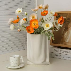 Behammei cream style ceramic vase high-end home living room flower arrangement entrance table decoration paper bag flower vessel