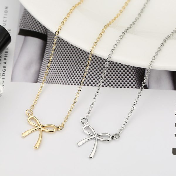 Electroplated simple necklace pendant bow cute fashion girl versatile high-end temperament collarbone chain collarband chain