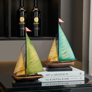 Minimalist design: resin smooth sailing, vintage sailboat ornaments, red wine rack, living room decoration, wine cabinet, housewarming decoration