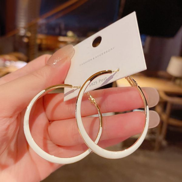 New trendy Internet celebrity drop glaze large ring earrings earrings women's high-end French temperament circle circle earrings