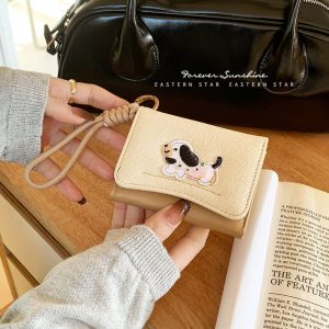 ins dachshund dog cloth sticker Korean cute simple card holder multifunctional ladies anti-lanyard wallet WALLET