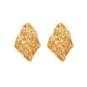Atmospheric sense of luxury, retro pleated metal earrings, female European and American niche designers, irregular exaggerated personality earrings