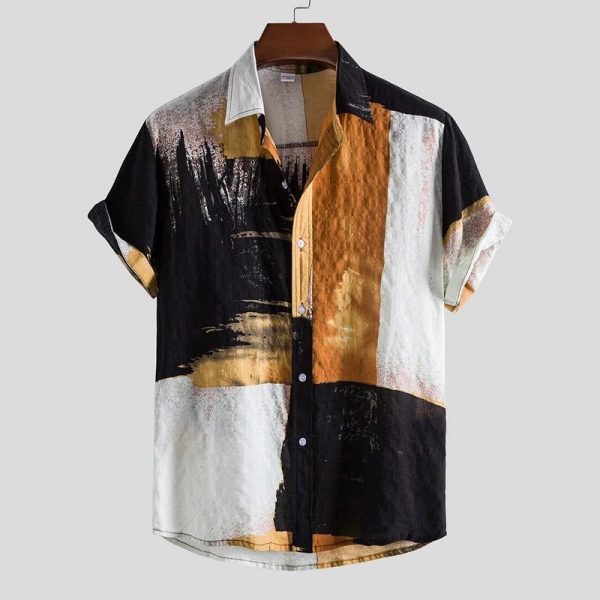 Summer Shirts Men Blouse Tops Linen Hawaii Shirt Mens Shirt