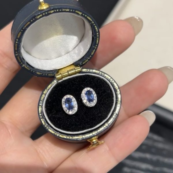 Super flash ~ French red rope cornflower sapphire stud earrings for women, delicate niche high-end earrings, light luxury temperament earrings