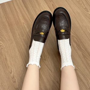 Horse leather version ~ leather gold coin loafers women's British style versatile retro foot small low heel JK small leather shoes single shoes