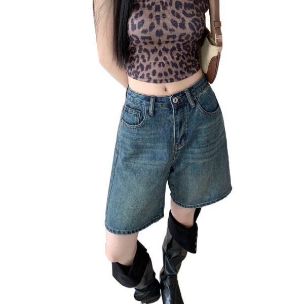Summer thin denim light blue five-point shorts, women's pear-shaped body, loose large size, fat mm, thin wide-legged midpants - Image 5