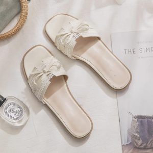 Foreign trade French small fragrance flat slippers women's sandals 2025 summer bow slippers temperament soft sole sandals