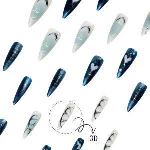 Cyberpunk metal style long tip 3D semi-handmade design wearable nail art nail piece pressed nail tip cross-border model
