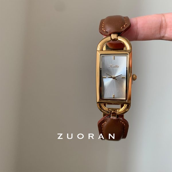 ZUORAN Maillard Brown Rectangular Leather Bracelet Style Exquisite Vintage Trend Women's Quartz Watch Live