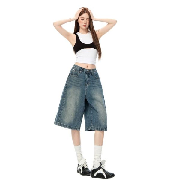 2025 American retro five-point jeans women's summer new loose high-waisted relaxed wide-leg five-point pants - Image 5