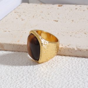 Original design European and American style jewelry square stone inlaid gold fashion personality trend ring for women