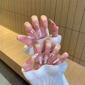 Semi-handmade gentle temperament girl French flower bow nail whitening finished product removable nail sticker