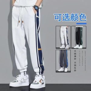 Autumn and winter new trendy brand sweatpants men's plush sports corset foot bound trend color-block casual trousers loose and versatile pants