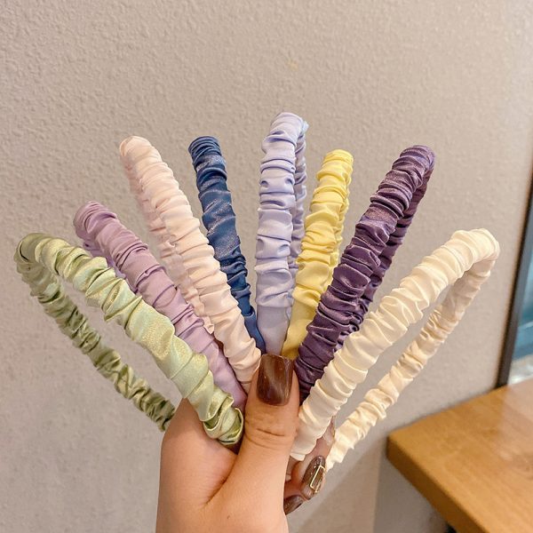 Korea ins solid color satin pleated headband net red sweet temperament headband hairband hairband wash face pressed hairband women's headgear