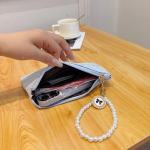 2025 new national style lace Chinese style pearl hand zipper long wallet women's card holder short coin purse bag