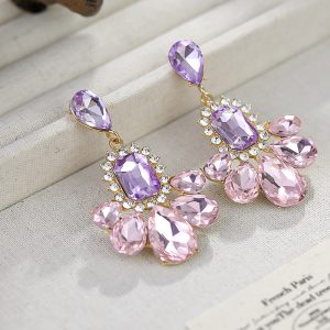 Cross-border European style oval square water drop tassel temperament light luxury luxury sense square pendant earrings for women