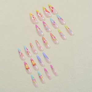 European and American wearable nails, colorful gradients, wearable nails, colorful flowers, nail patches, flowers, fake nail patches