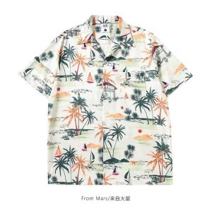 New Men's Printed Short Sleeve Floral Shirt Hawaiian Youth Ruffian Handsome Versatile Shirt Casual Fashion Vintage Inch Shirt