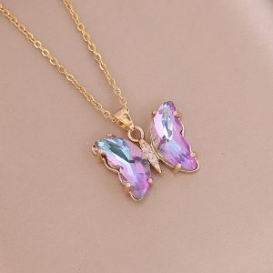European and American cross-border new gradient butterfly necklace women's fashion pendant necklace personality collarbone chain accessories wholesale
