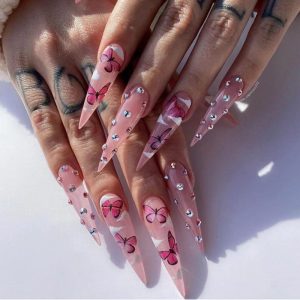 European and American long pointed nails, broken diamonds, butterfly dot diamonds, clouds, hot girls, nail stickers, cross-border wearable manicures