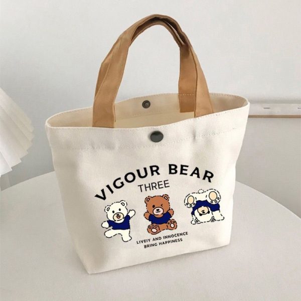 [Newcomer 0.01 free shipping] bear canvas bag portable trumpet small hand carrying lunch box to work handbag wholesale - Image 3