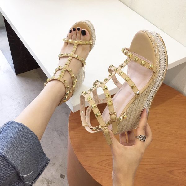 Wedge heel platform sandals women's waterproof platform 10CM high heels rivet Roman sandals sexy women's shoes summer new - Image 5