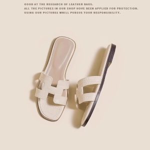 Sheepskin version_Sandals summer fashion beach flat ins trendy white slippers women wear a pair of shoes H casual.