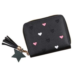 Short zipper, fashionable and beautiful, love coin purse, cute girly heart, multi-functional bag, tassel, wallet, bag