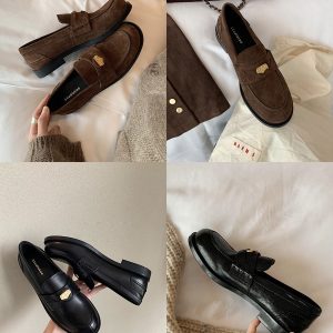 Horse leather version ~ leather gold coin loafers women's British style versatile retro foot small low heel JK small leather shoes single shoes