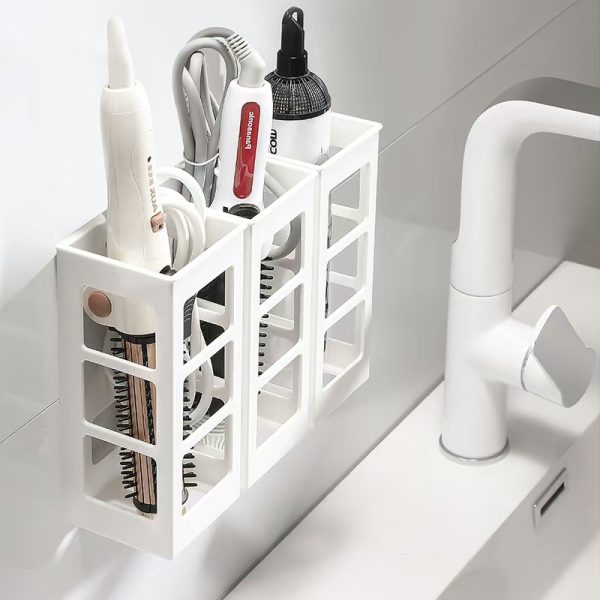 Hairdressing tool storage box, curling iron, hair straightener, storage rack, home bathroom wall-free wall hanging box - Image 2