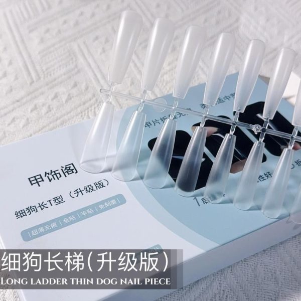 Nail Decoration Pavilion New Long Ladder Thin Dog Long Tip Frosted Transparent Nail Patch Nail Shop Special Thickened Non-Marking Nail Patch