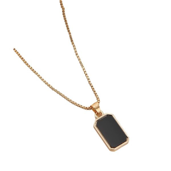 European and American cross-border fashion black rectangular brand necklace Women's collarbone chain geometric personality versatile necklace - Image 5