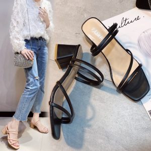 Foreign trade large size two wear sandals women outside wear 2021 summer new thick heels with fairy gentle wind high-heeled sandals