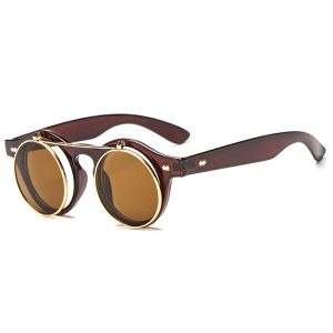 Double flap round retro sunglasses 5005 punk steam sunglasses European and American trend sunglasses manufacturers